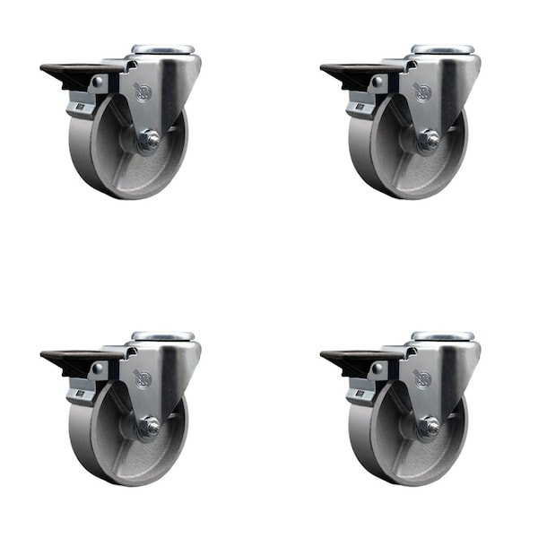 4'' Semi Steel Wheel Swivel Bolt Hole Caster Set with Posi Lock Brakes, 4PK